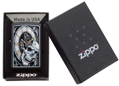 Zippo Skull Clock Design Black Matte Pocket Lighter - Bhawar Store